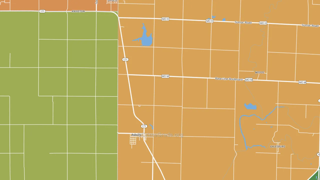 Asbury, MO Map of Theft Rates