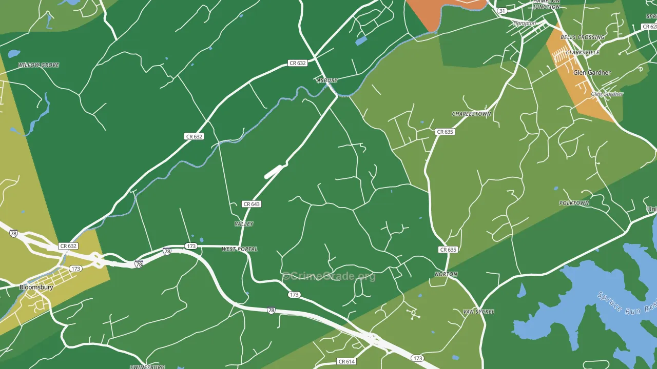 Asbury, NJ Map of Theft Rates