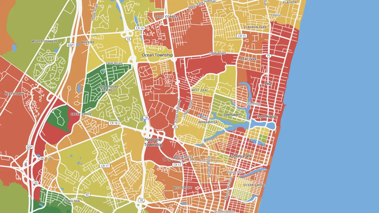 Asbury Park, NJ Map of Theft Rates