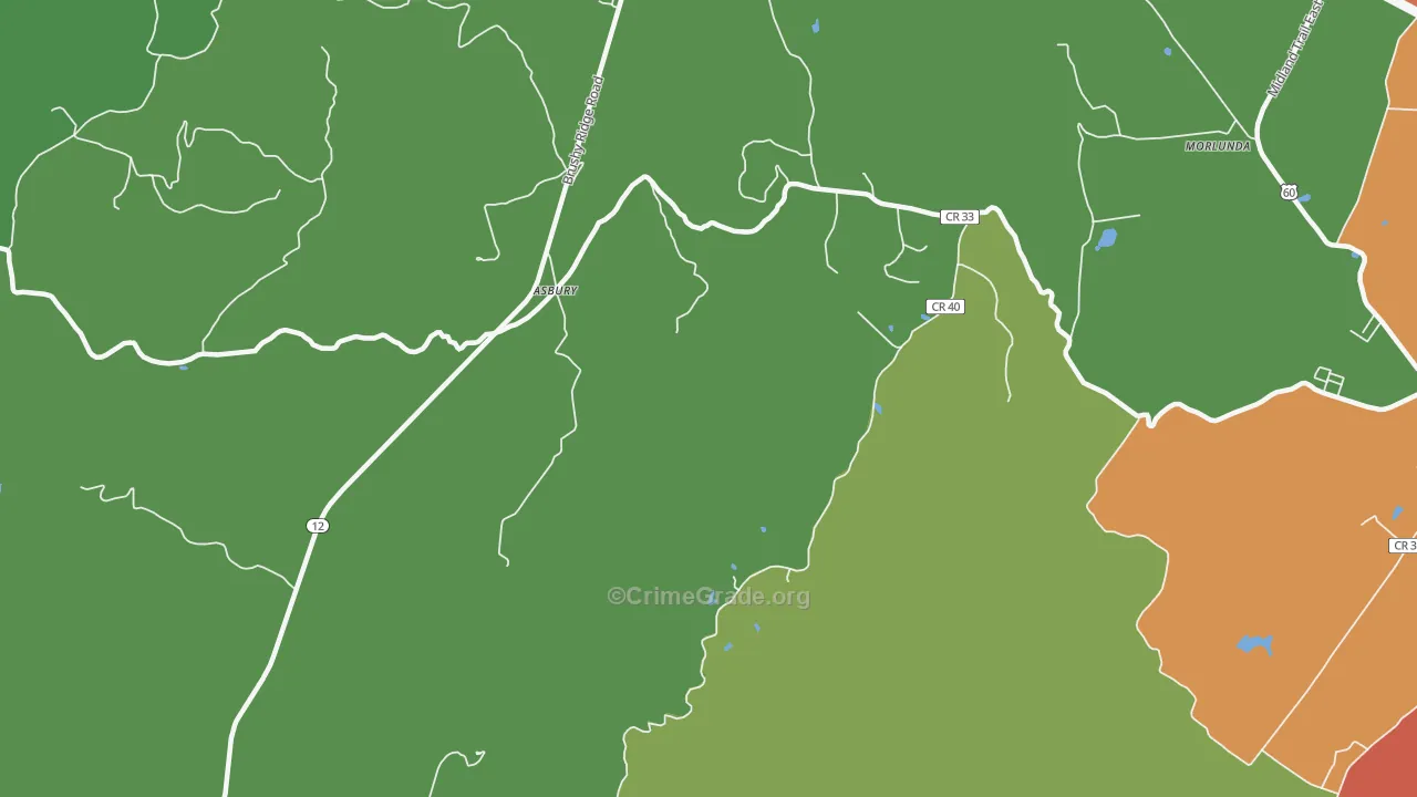 Asbury, WV Map of Theft Rates
