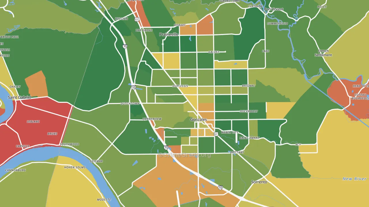 Ascension Parish, LA Map of Theft Rates