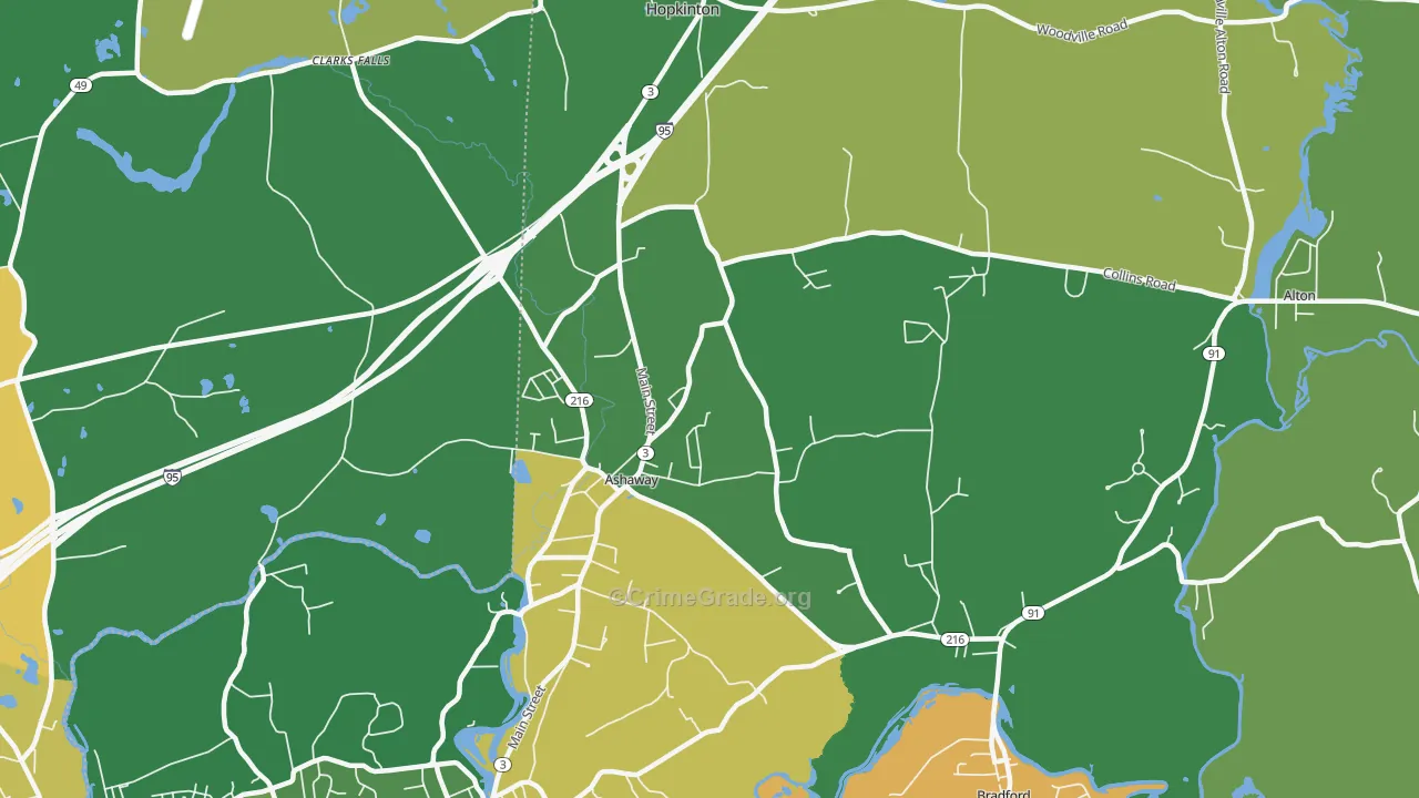 Ashaway, RI Map of Theft Rates