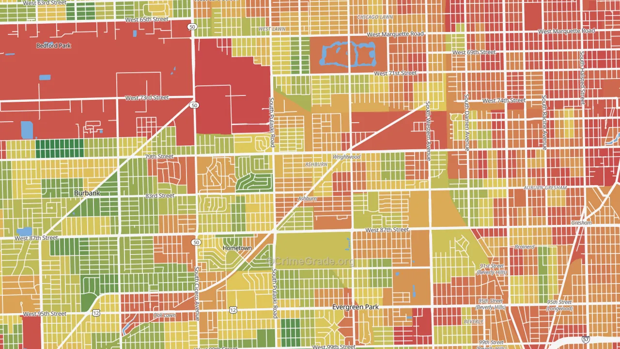 Ashburn, Chicago, IL Map of Theft Rates