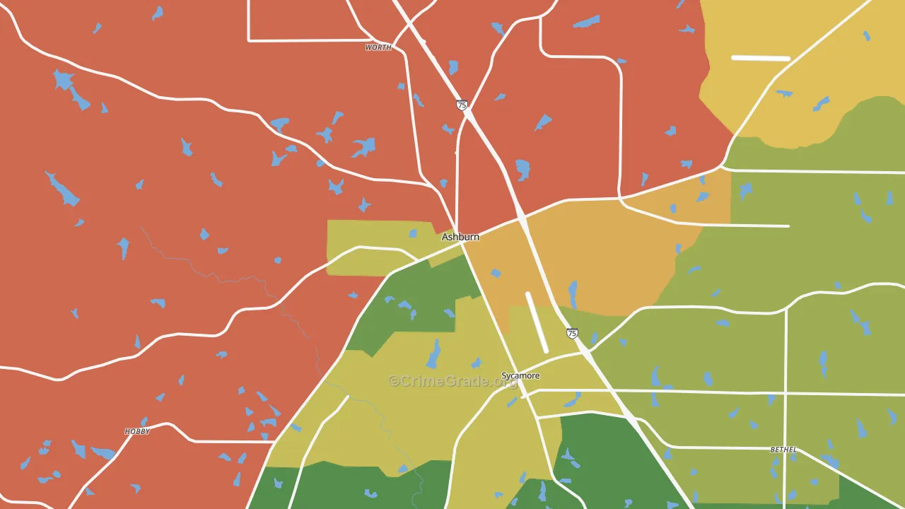 Ashburn, GA Map of Theft Rates