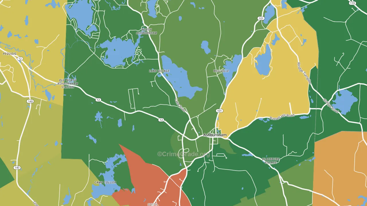 Ashburnham, MA Map of Theft Rates