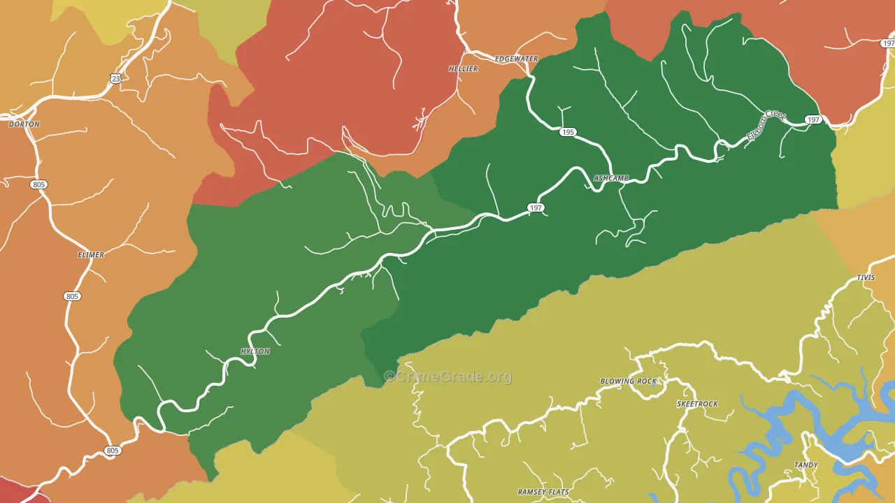 Ashcamp, KY Map of Theft Rates