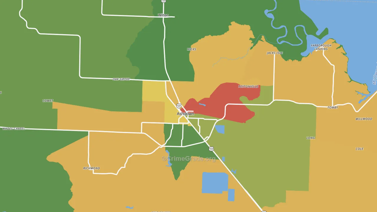 Ashdown, AR Map of Theft Rates
