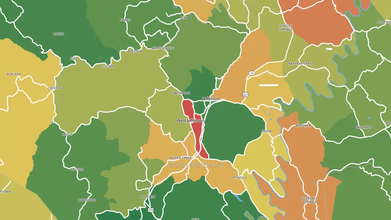 Ashe County, NC Map of Theft Rates