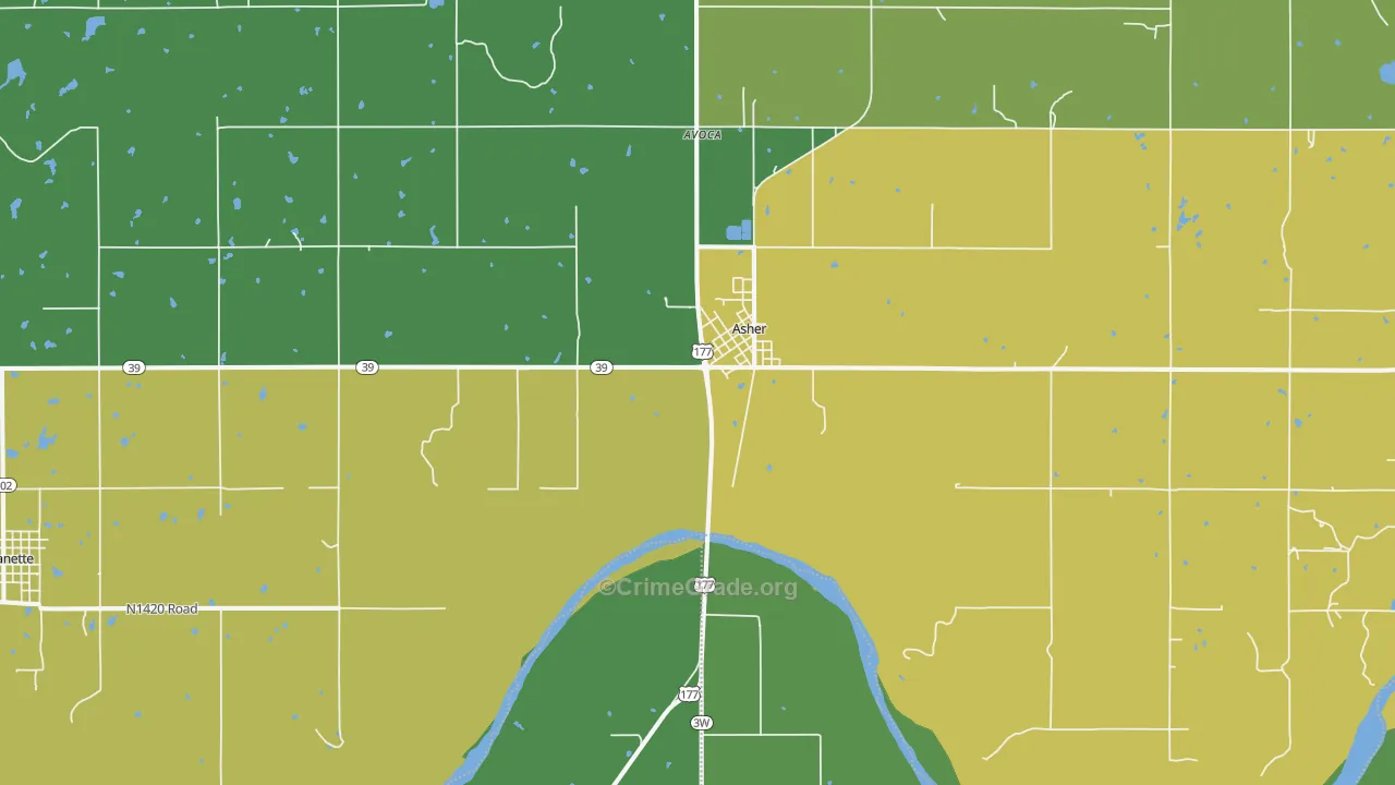 Asher, OK Map of Theft Rates