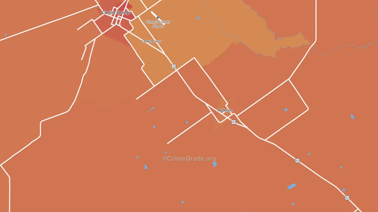 Asherton, TX Map of Theft Rates