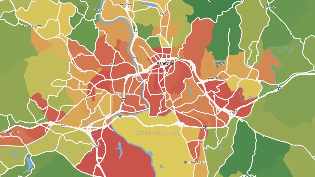 Asheville, NC Map of Theft Rates