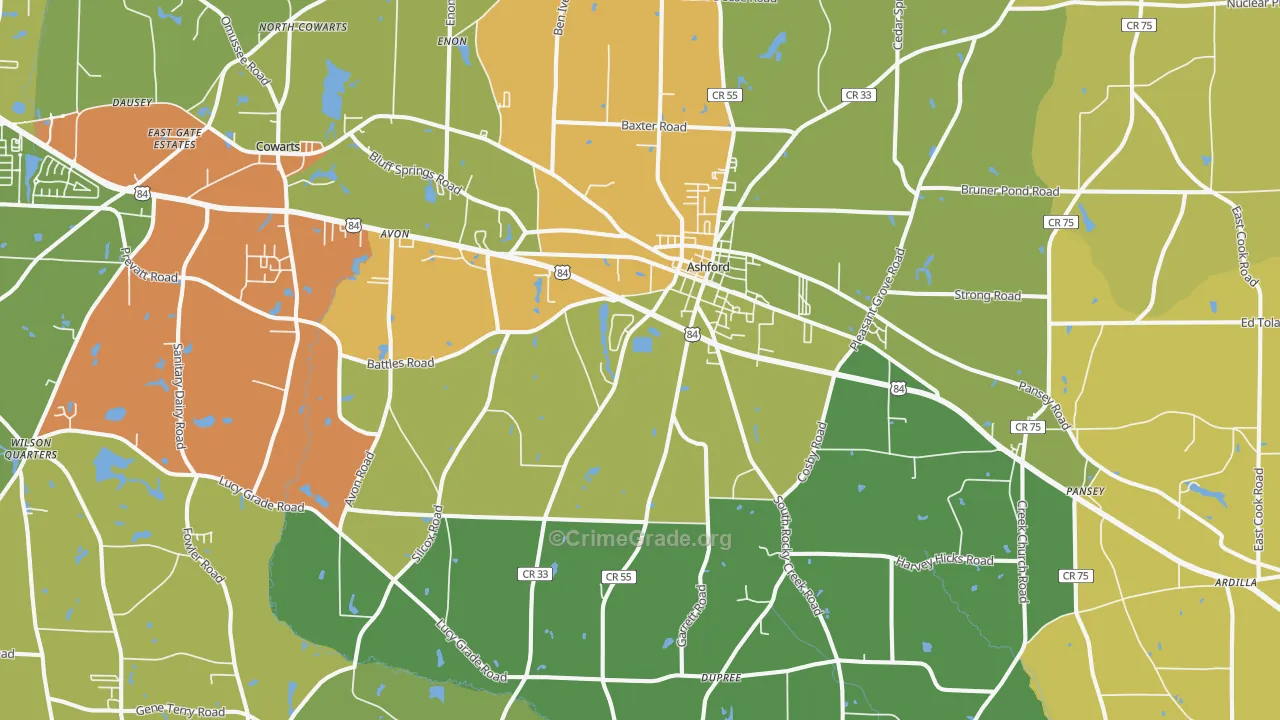 Ashford, AL Map of Theft Rates