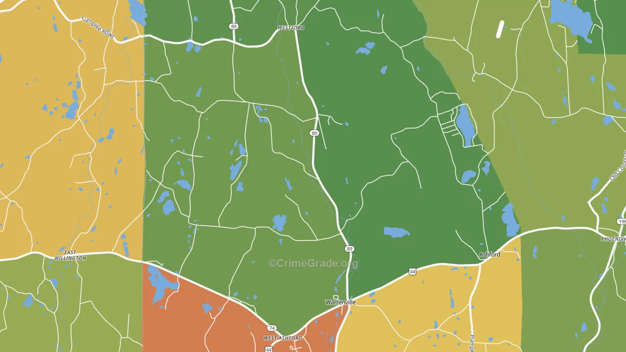 Ashford, CT Map of Theft Rates