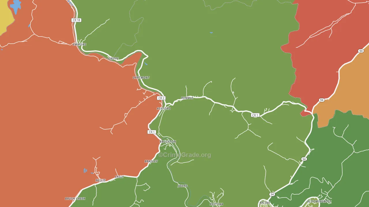 Ashford, WV Map of Theft Rates