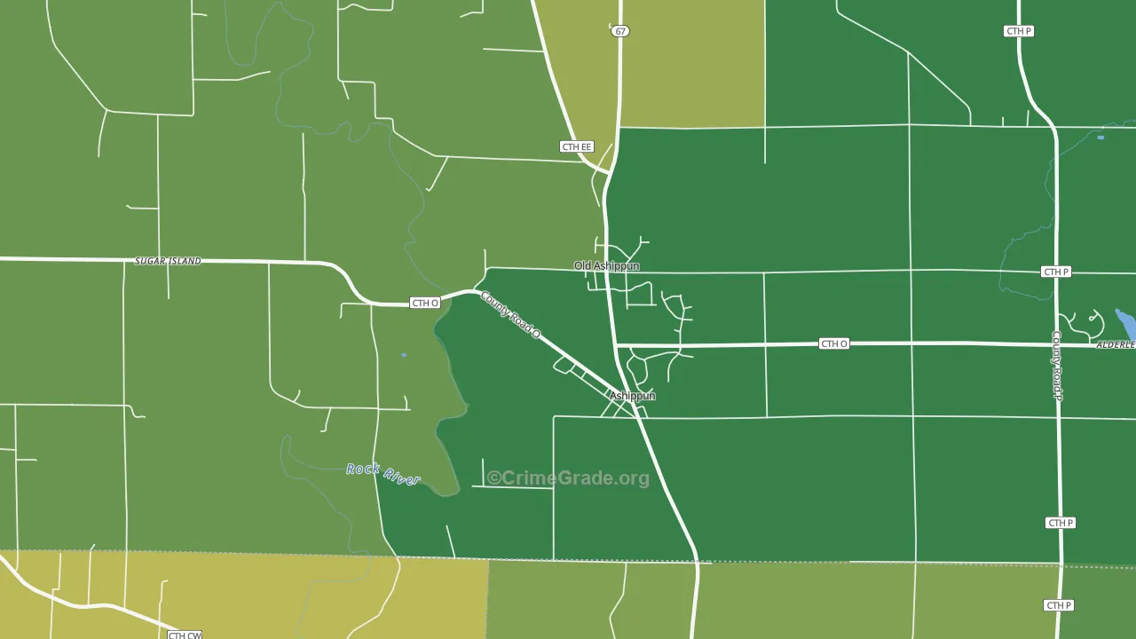 Ashippun, WI Map of Theft Rates