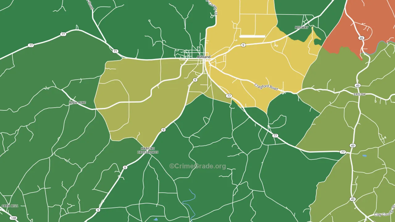 Ashland, AL Map of Theft Rates