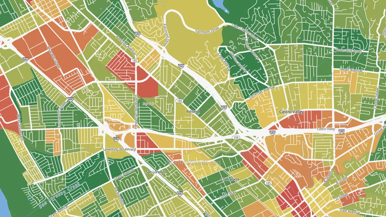 Ashland, CA Map of Theft Rates