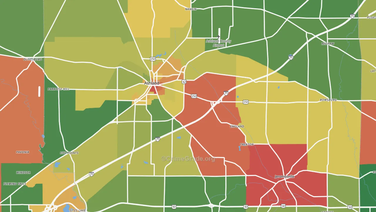 Ashland County, OH Map of Theft Rates
