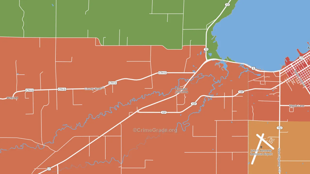 Ashland Junction, WI Map of Theft Rates