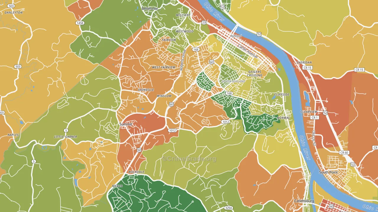Ashland, KY Map of Theft Rates