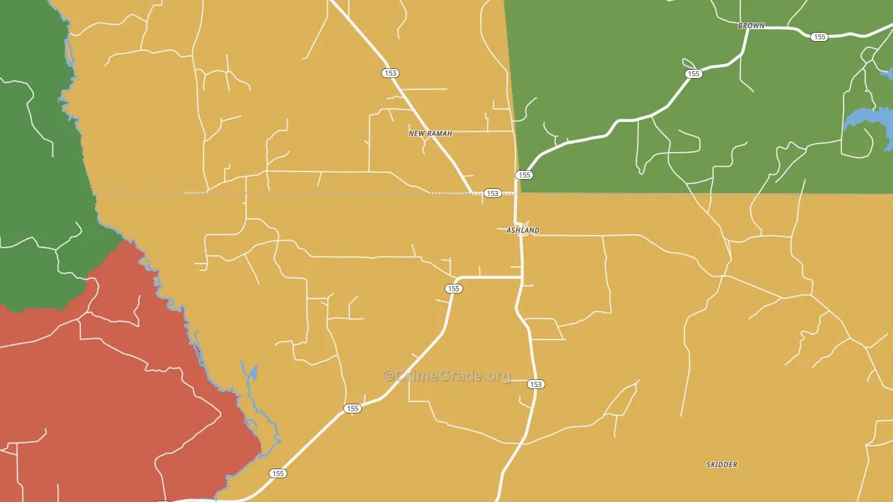 Ashland, LA Map of Theft Rates
