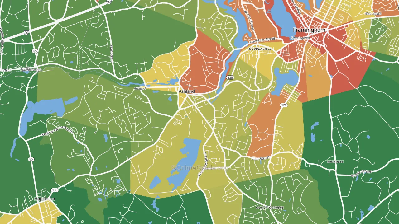Ashland, MA Map of Theft Rates