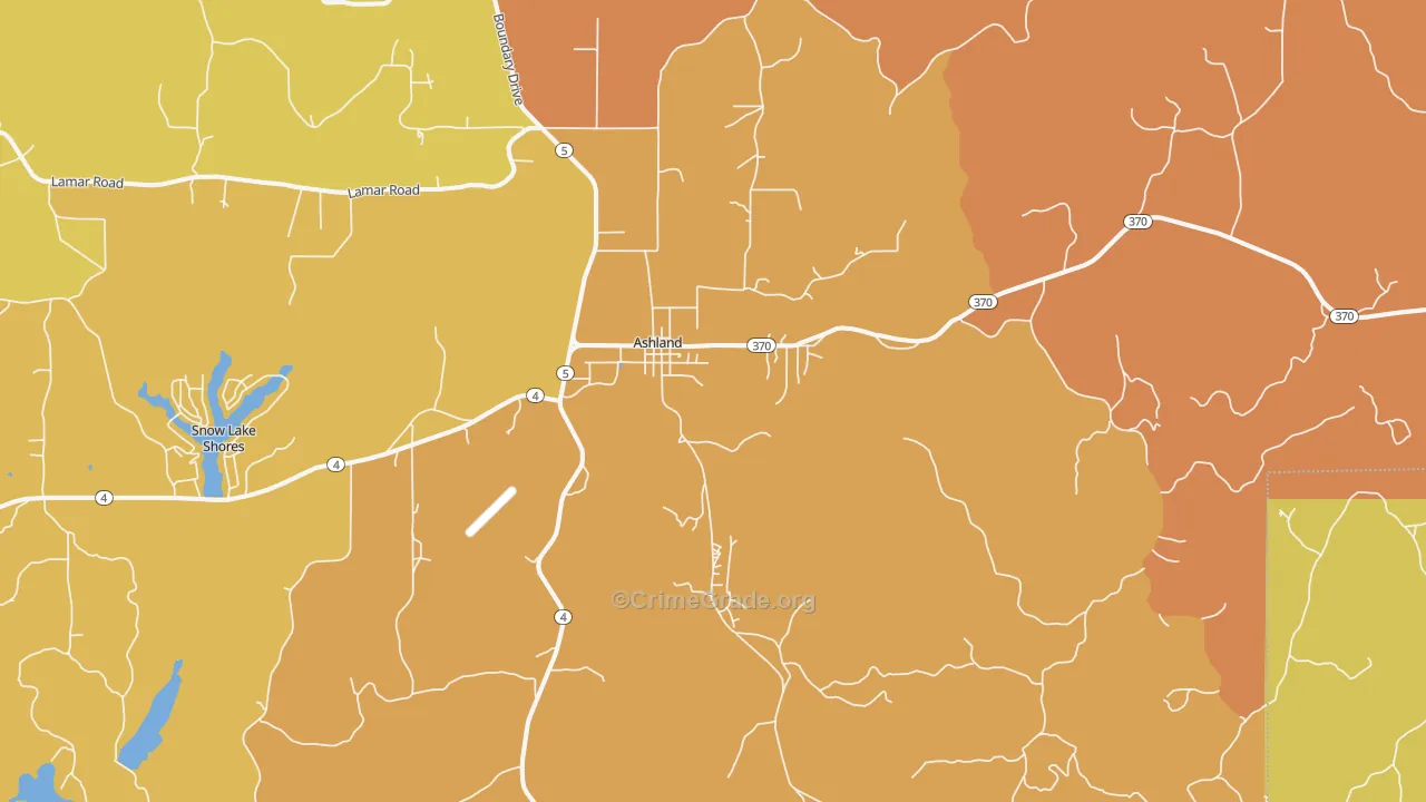 Ashland, MS Map of Theft Rates