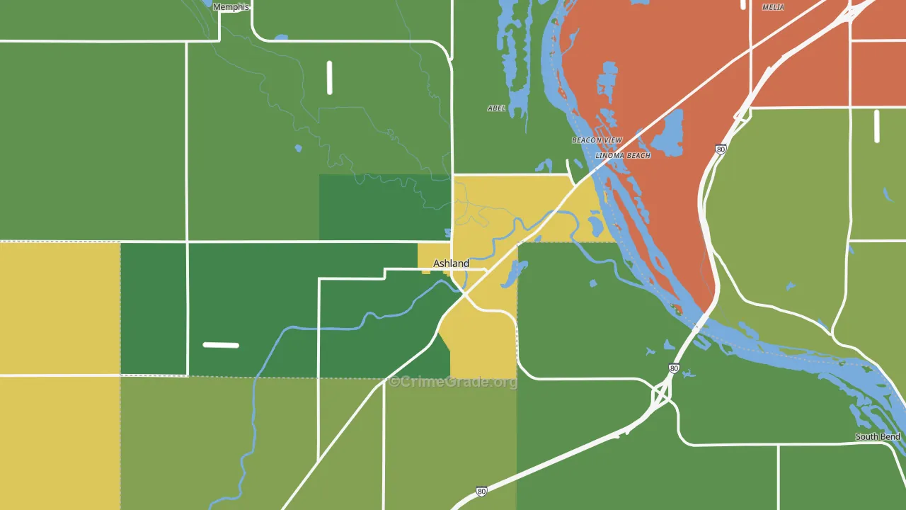 Ashland, NE Map of Theft Rates