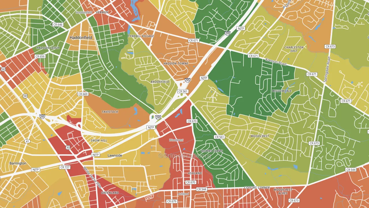Ashland, NJ Map of Theft Rates