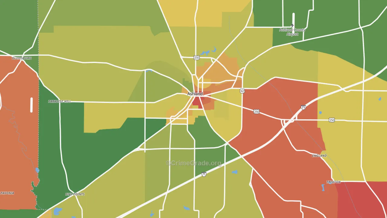 Ashland, OH Map of Theft Rates