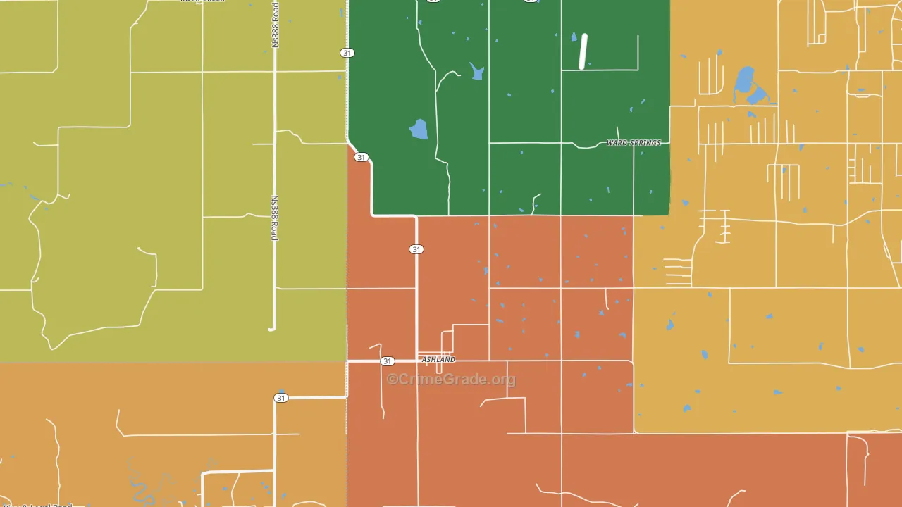 Ashland, OK Map of Theft Rates