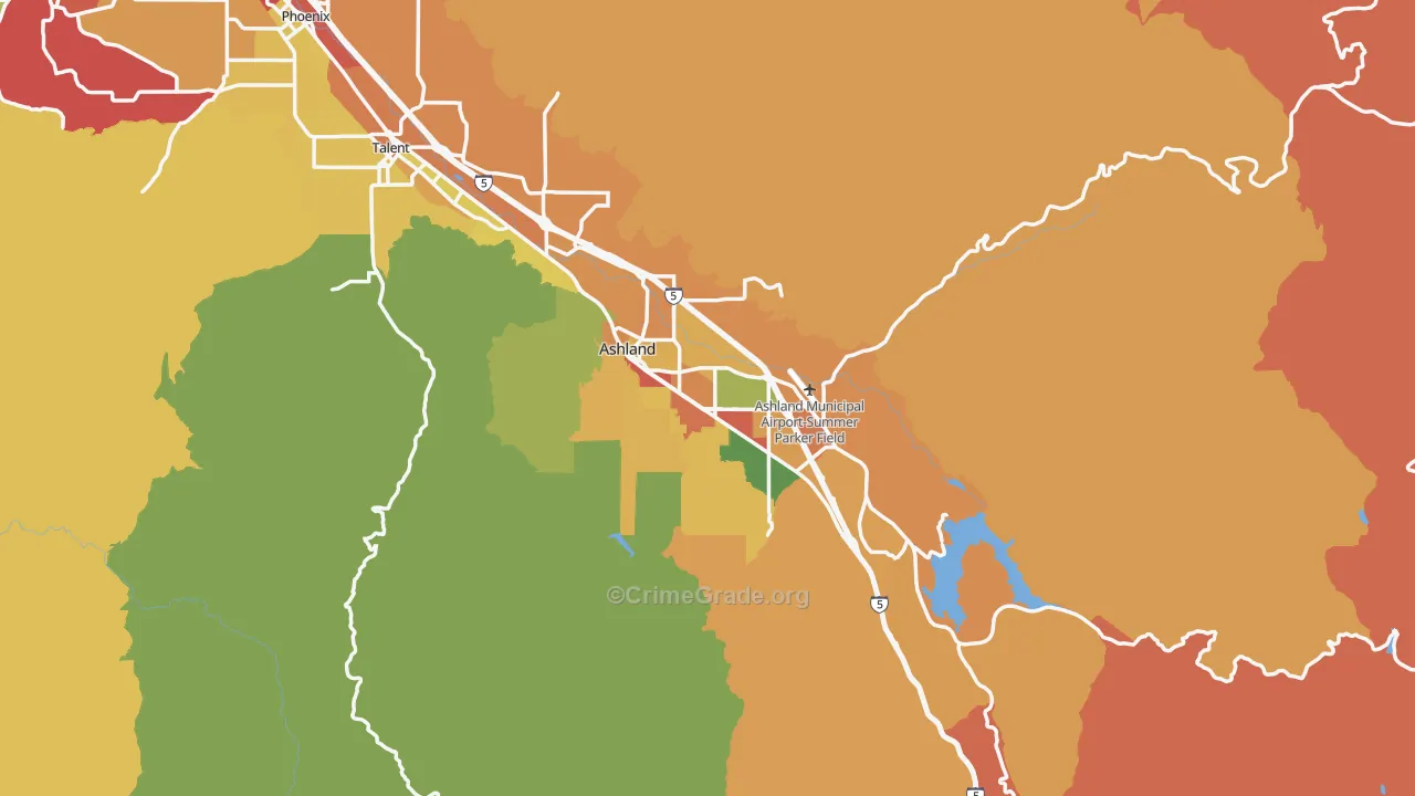 Ashland, OR Map of Theft Rates