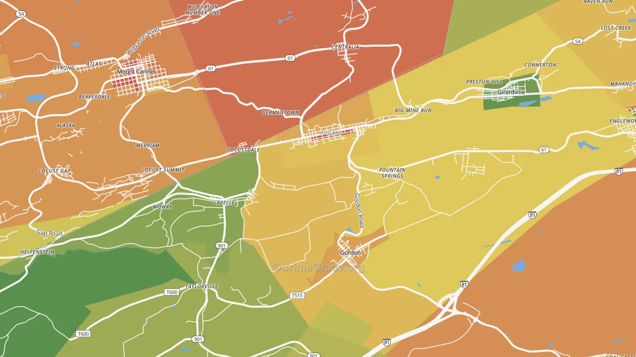 Ashland, PA Map of Theft Rates