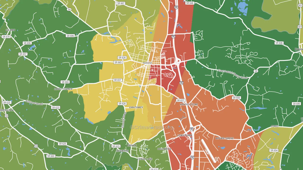 Ashland, VA Map of Theft Rates