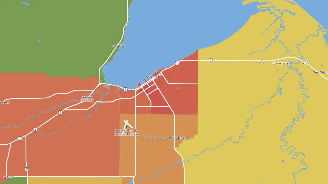 Ashland, WI Map of Theft Rates