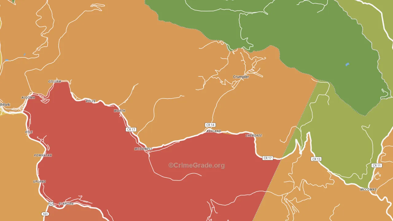 Ashland, WV Map of Theft Rates