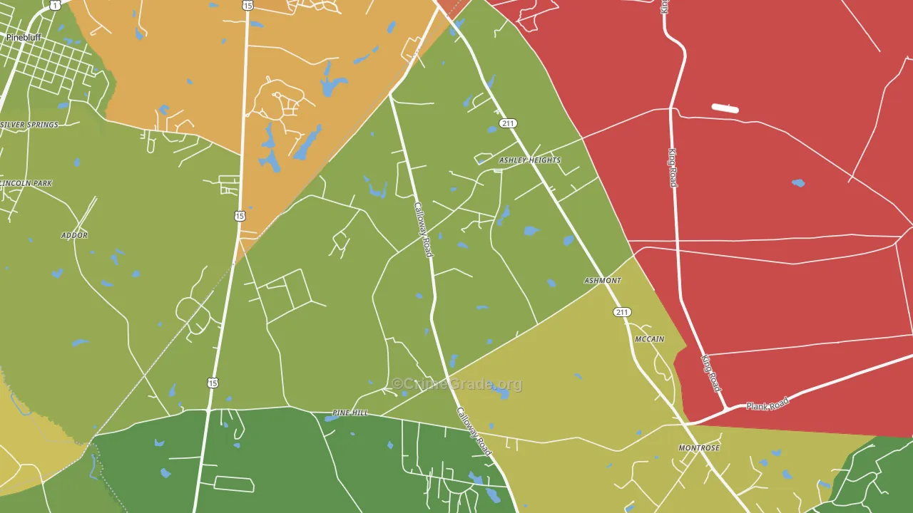 Ashley Heights, NC Map of Theft Rates