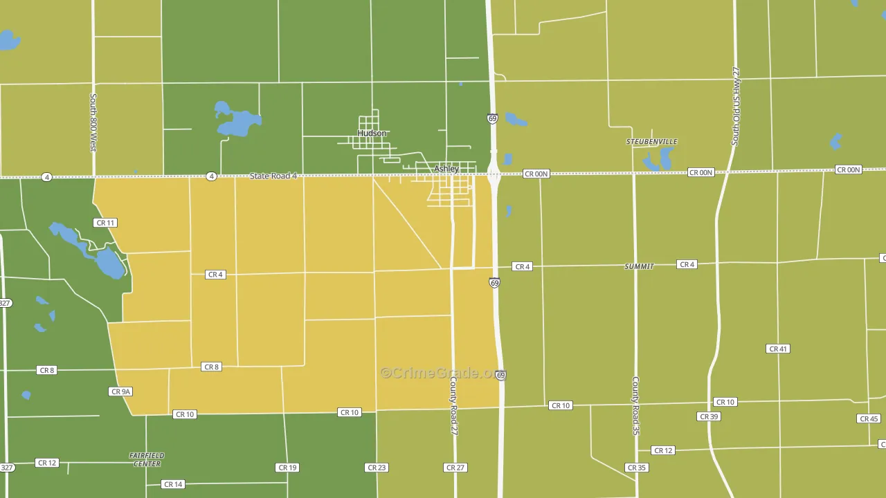 Ashley, IN Map of Theft Rates