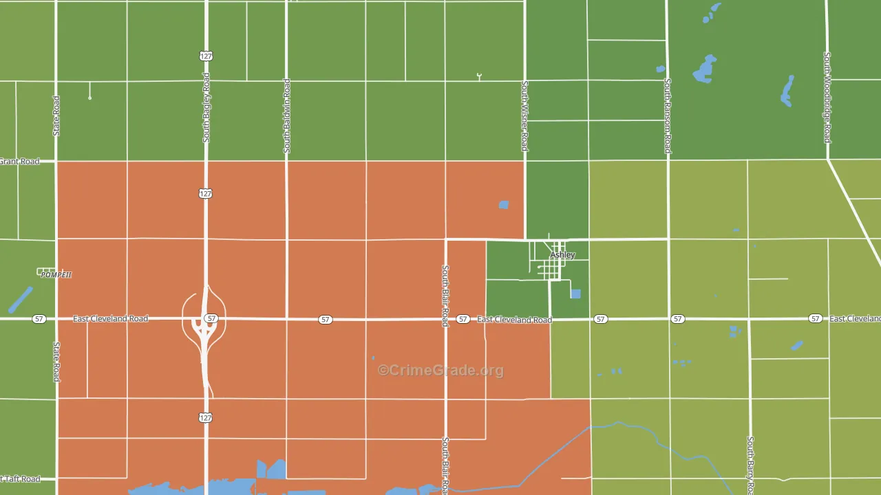 Ashley, MI Map of Theft Rates