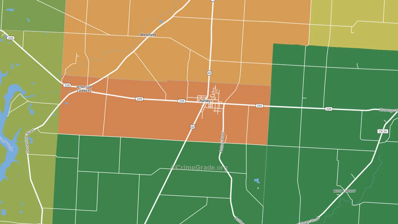 Ashley, OH Map of Theft Rates