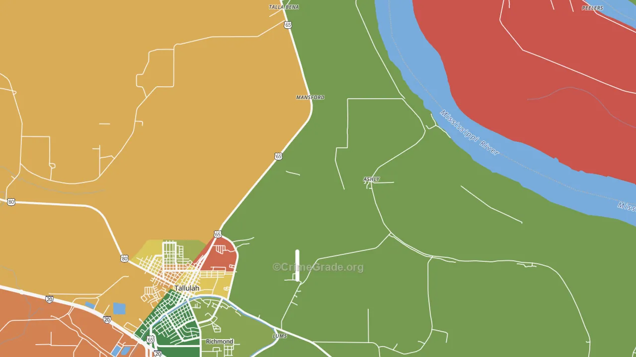 Ashly, LA Map of Theft Rates