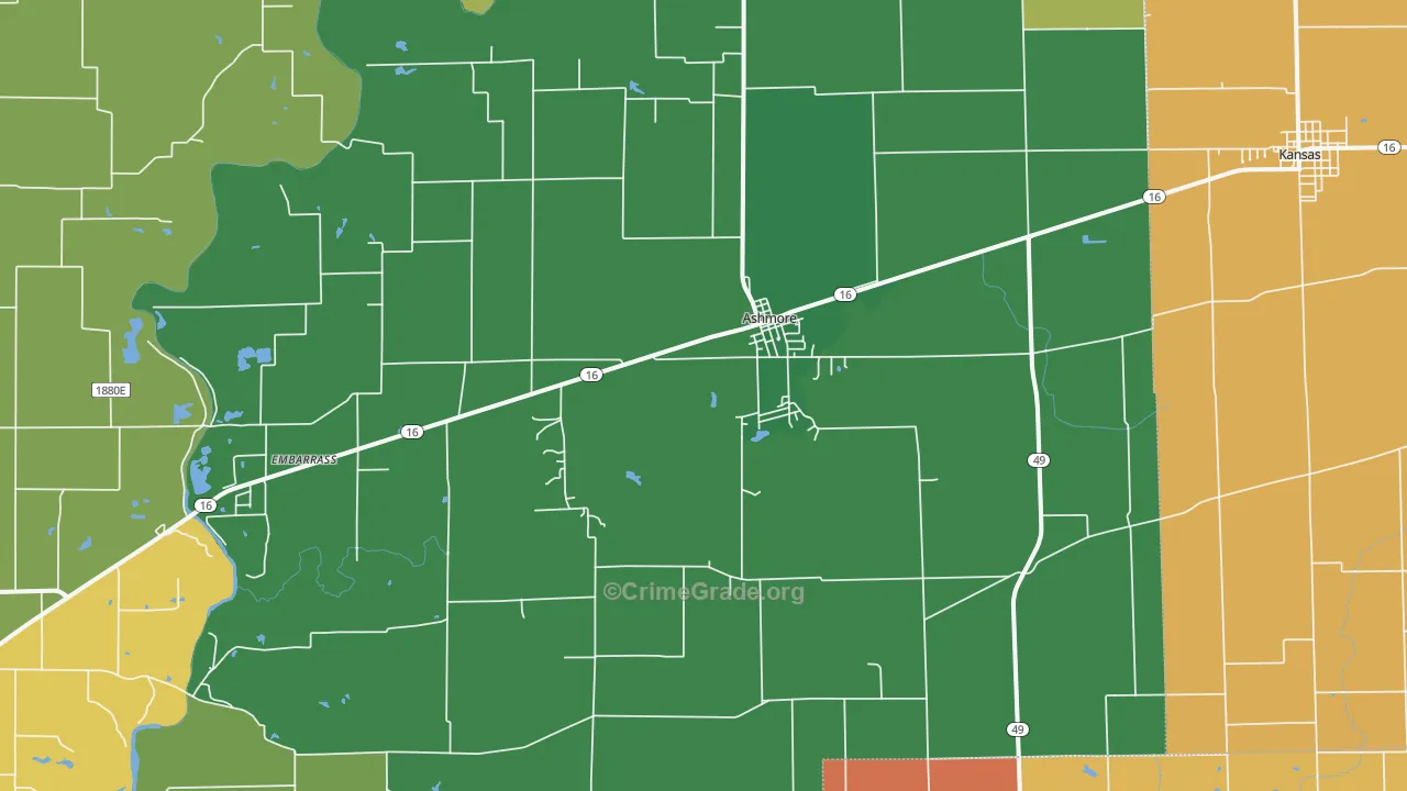 Ashmore, IL Map of Theft Rates