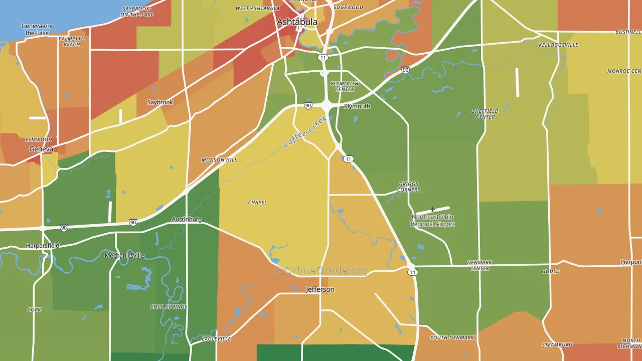 Ashtabula County, OH Map of Theft Rates