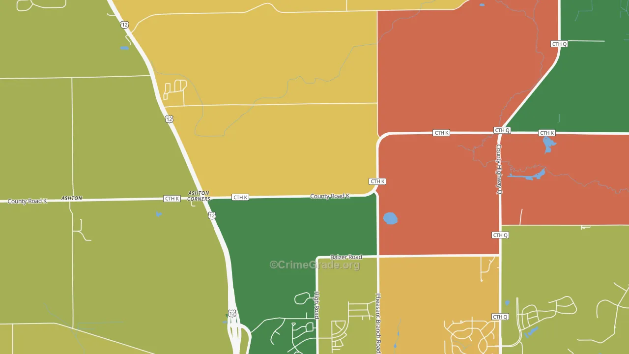 Ashton Corners, WI Map of Theft Rates