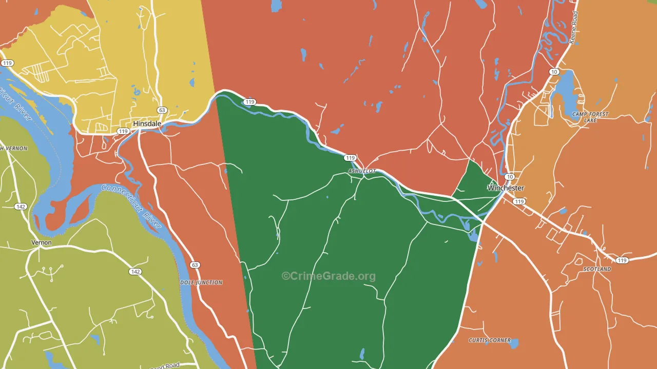 Ashuelot, NH Map of Theft Rates