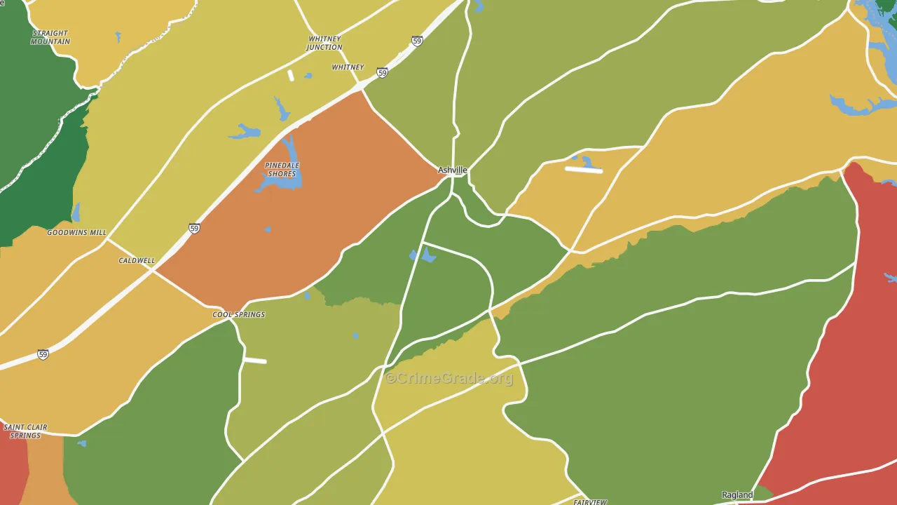 Ashville, AL Map of Theft Rates