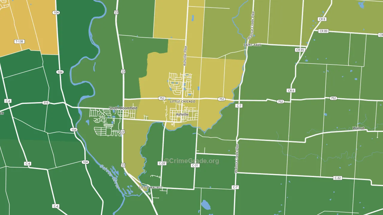Ashville, OH Map of Theft Rates