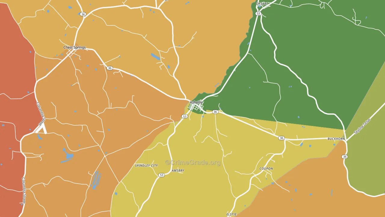Ashville, PA Map of Theft Rates