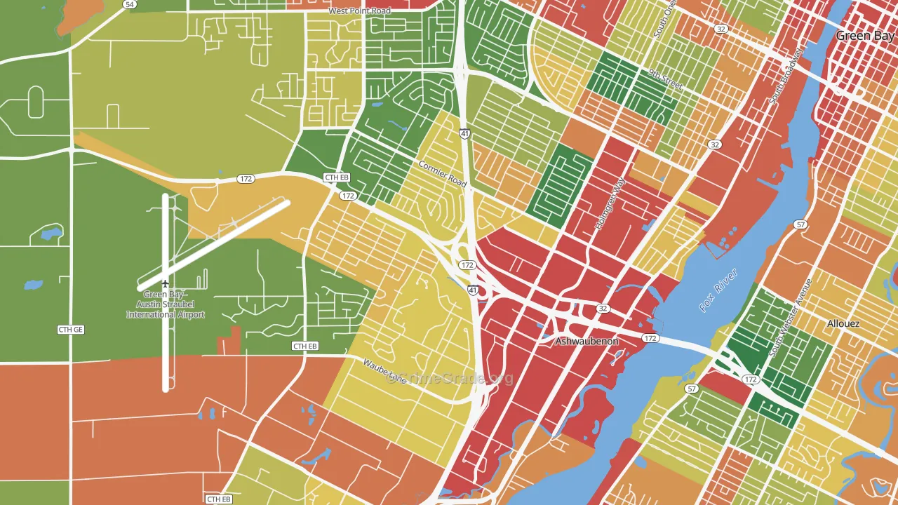 Ashwaubenon, WI Map of Theft Rates