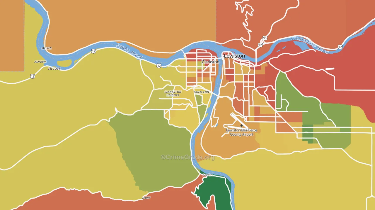 Asotin County, WA Map of Theft Rates